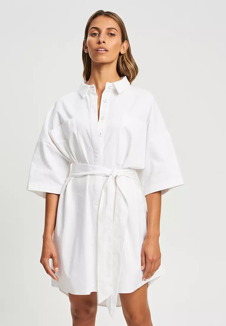 White linen shirt best sale dress long