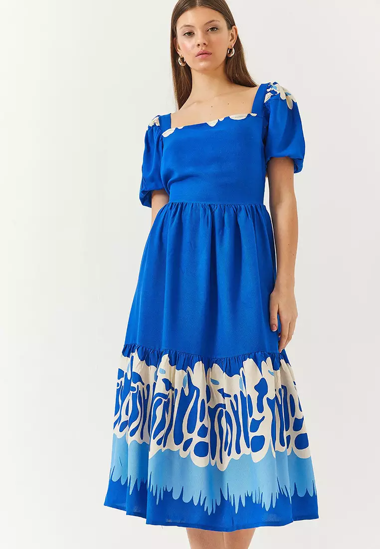 Women's Watermelon Sleeve Square Neck Patterned Tericotone Dress 60261412