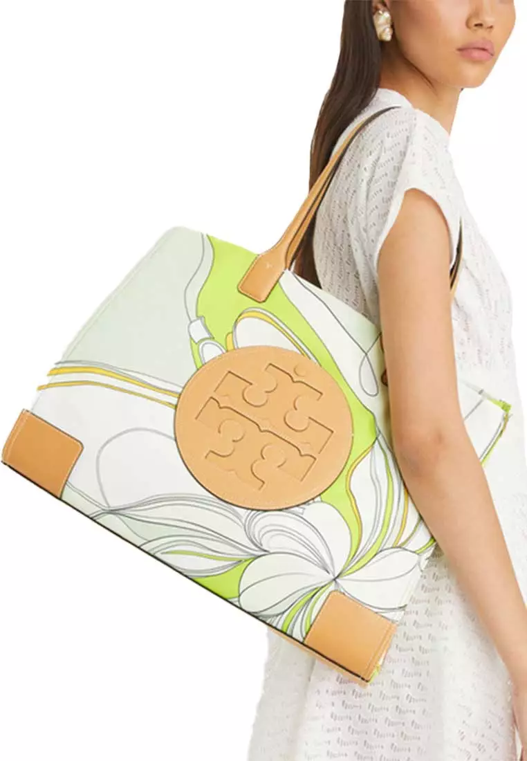 TORY BURCH Ella Tulip Printed Tote Bag Green Multi 88237