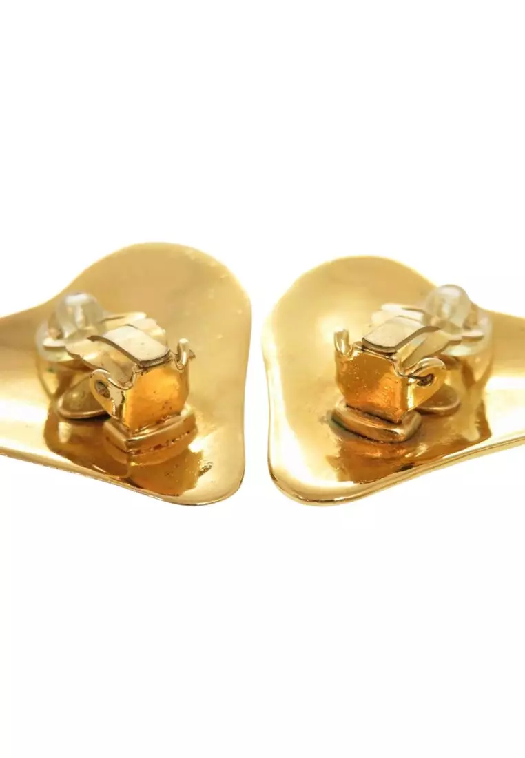 Pre-Loved Chanel Cc Gold Plated Heart Clip On Earrings