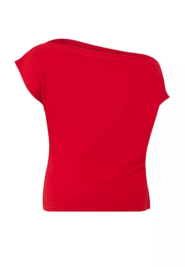 Red Crepe Knitted Plus Size Blouse