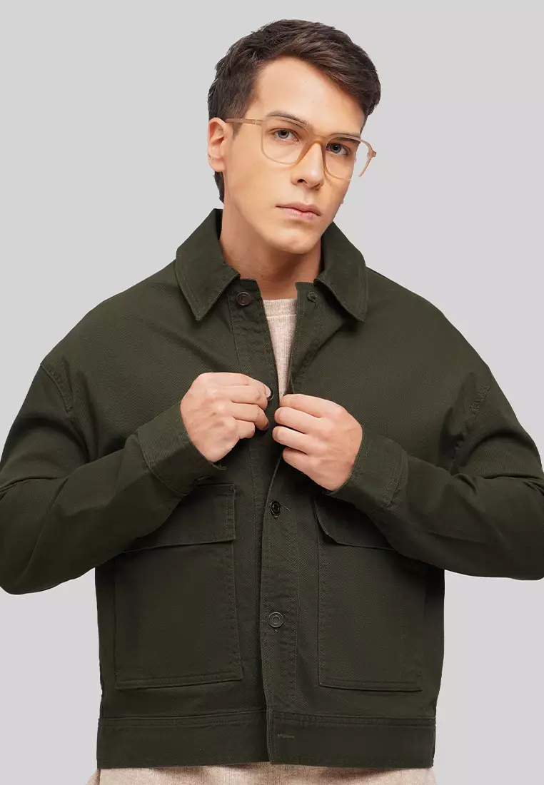 Green cropped denim jacket sales