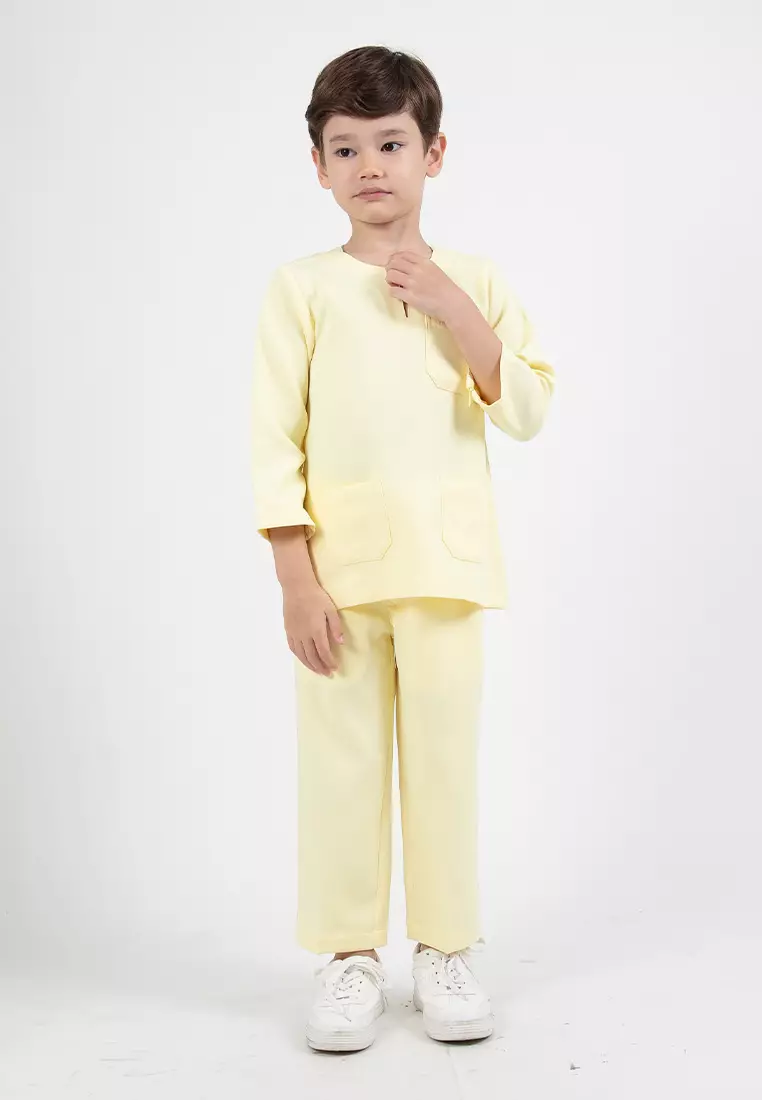 Alain Delon Slim Fit Baju Johor Ayah Anak Sedondon set - 19024504C-52LtYellow