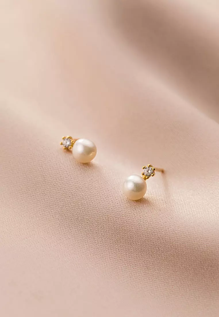 925 Silver Plated Gold Freshwater Pearl Earrings JW AR-G8539