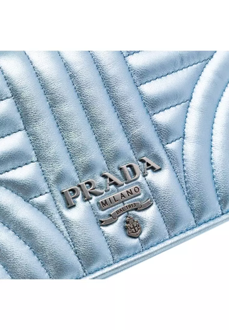Pre-Loved Prada Metallic Soft Calf Impunture Diagramme Wallet On Chain
