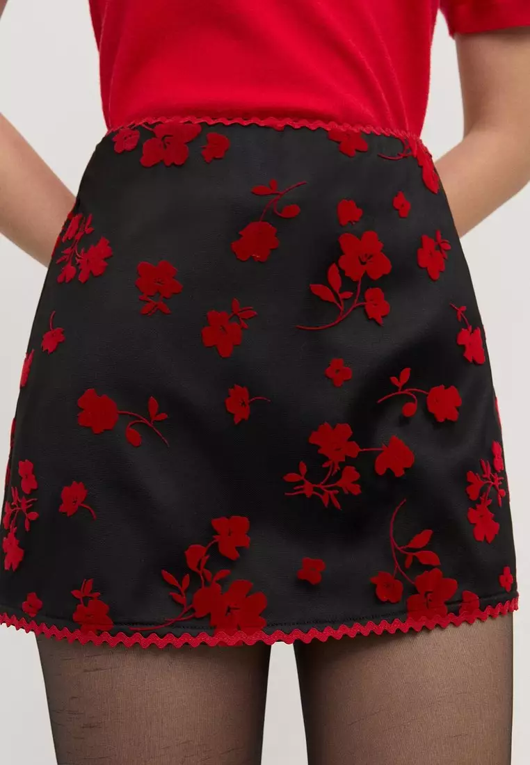 Floral Mini Skirt - Black