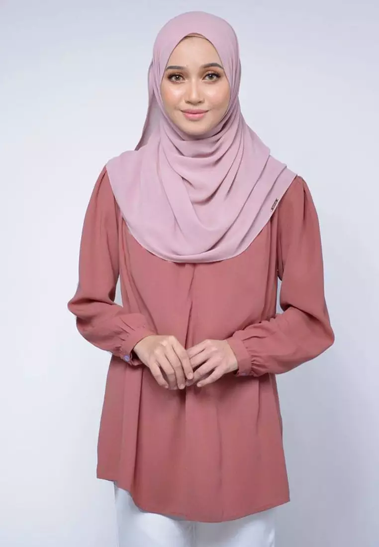 Lydia Pleated Collar Loose Fit Blouse in Salmon Pink