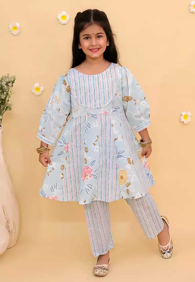 The Mom Store Megh Malhaar Girls Floral Print Anarkali Kurta Set - Multi