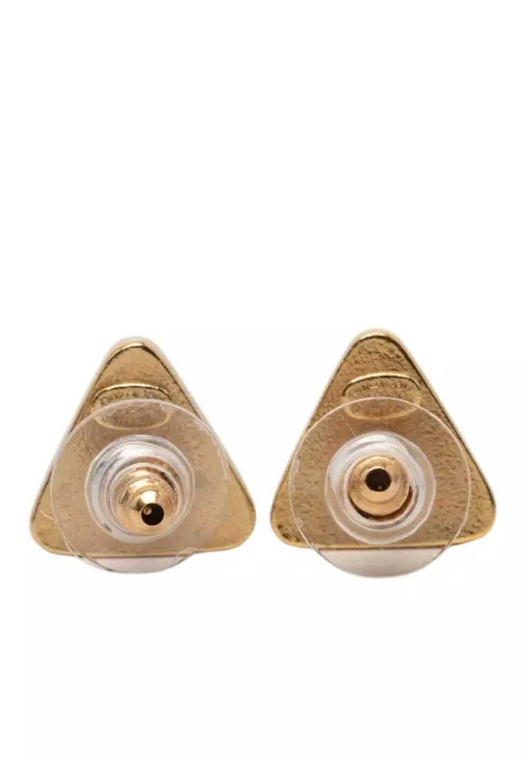 Pre-Loved Chanel Cc Gold Plated Gripoix Triangle Push Back Earrings