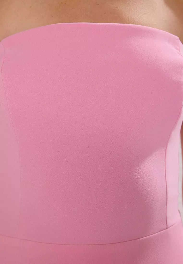 Pink A Line Strapless Stylish Evening Gown