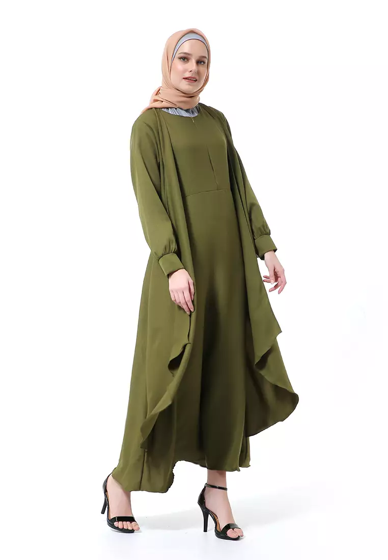 Catline Dress Gamis Jumbo Syar'i Lengan Panjang Regular Fit Premium Quality - Army
