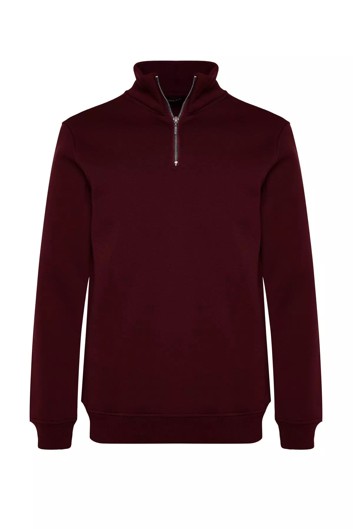 Claret Red Regular/Normal Cut Stand Collar Zippered Inside Polar Fleece/Warm Basic Sweatshirt Tmnaw24Sw00041