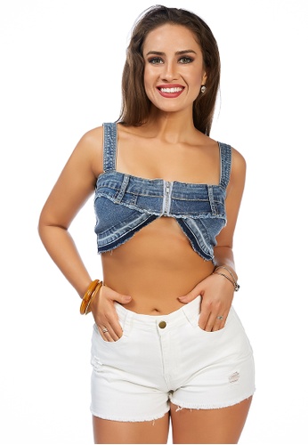London Rag blue All Covered-up Denim Bralette in Blue A128FAACC3C7EEGS_1