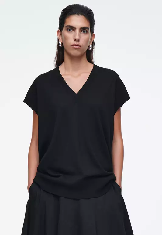 V-Neck Merino Wool Vest Blouse