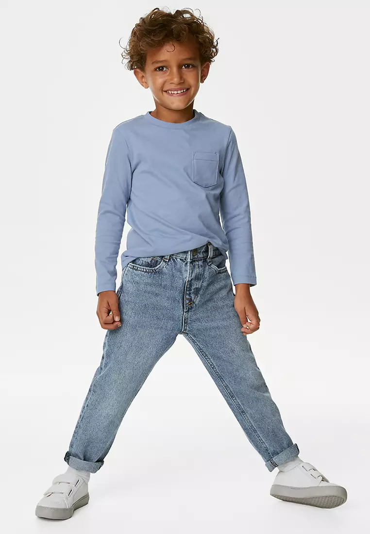 Relaxed Pure Cotton Elasticated Waist Jeans