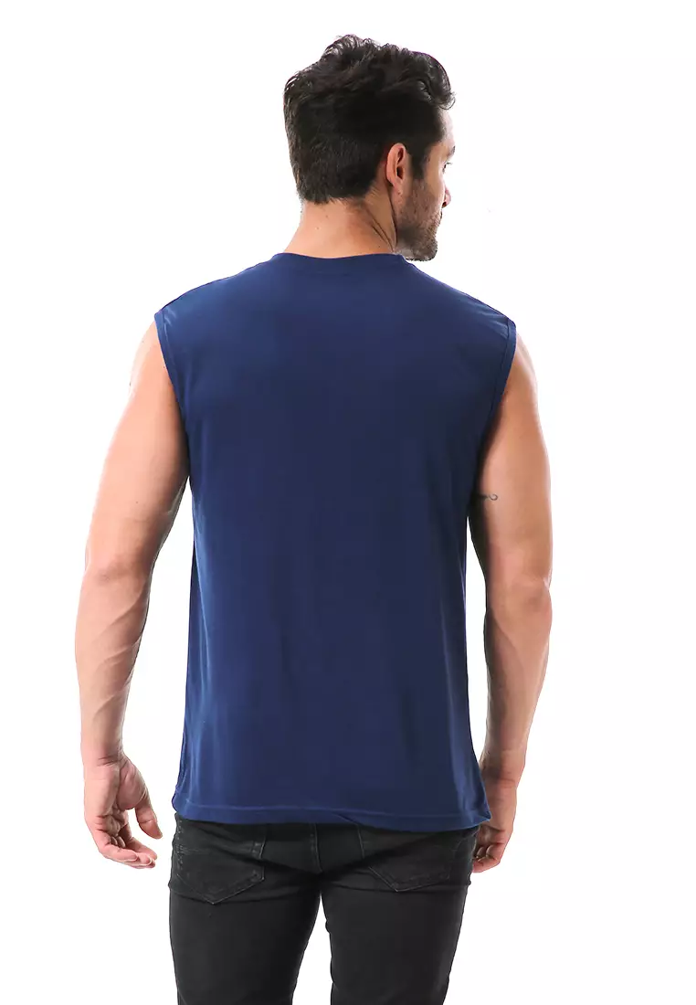 Bobby Atasan Kasual Pria Singlet Motif Ptboy Sleeveless Tshirt Material Cotton ORIGINAL - Navy