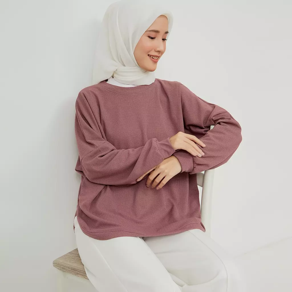 Mayonette Bella Blouse Waffle Knit Wanita Basic - Baju Atasan Wanita Casual Terbaru Korean Style - Lavender
