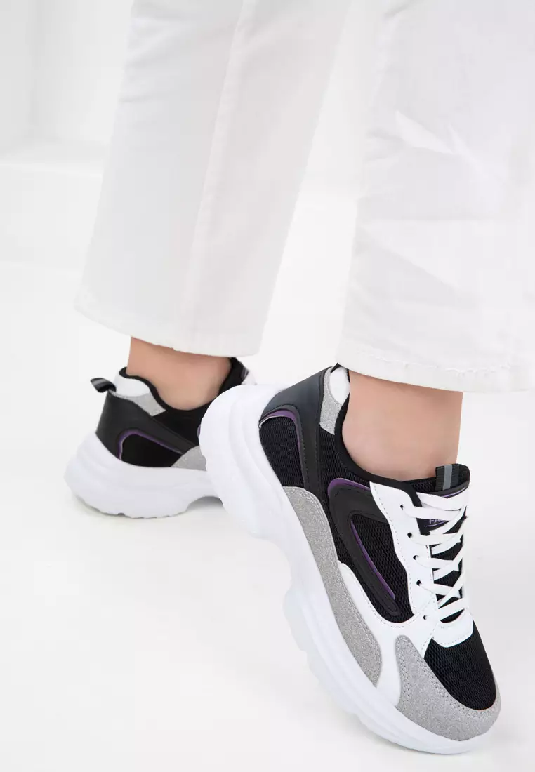 White-Black-Purple Women's Sneaker 20413