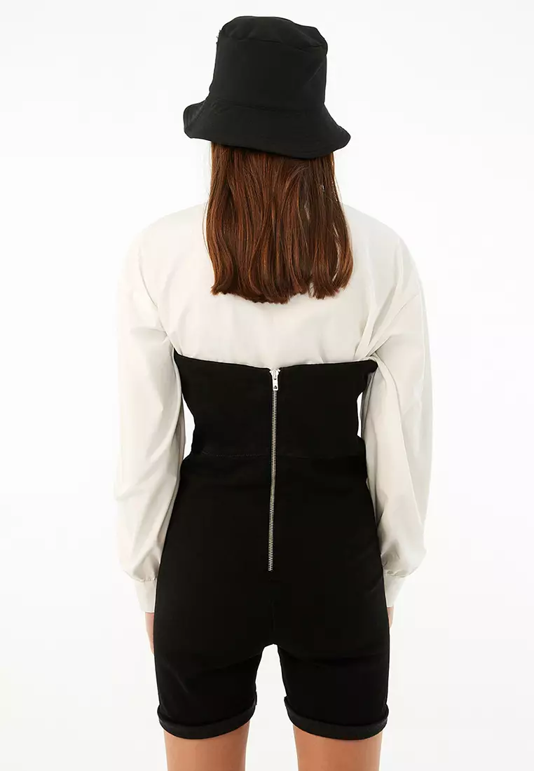 White and black overalls hot sale