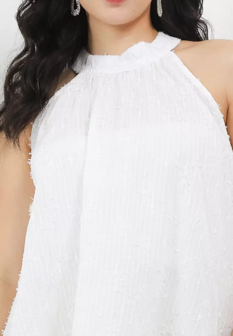 Bib Neck 3D Emb Sleveless Top