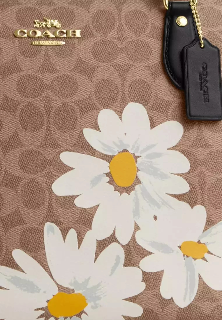 Coach Gallery Tote Bag In Signature Canvas With Floral Print Tan Multi