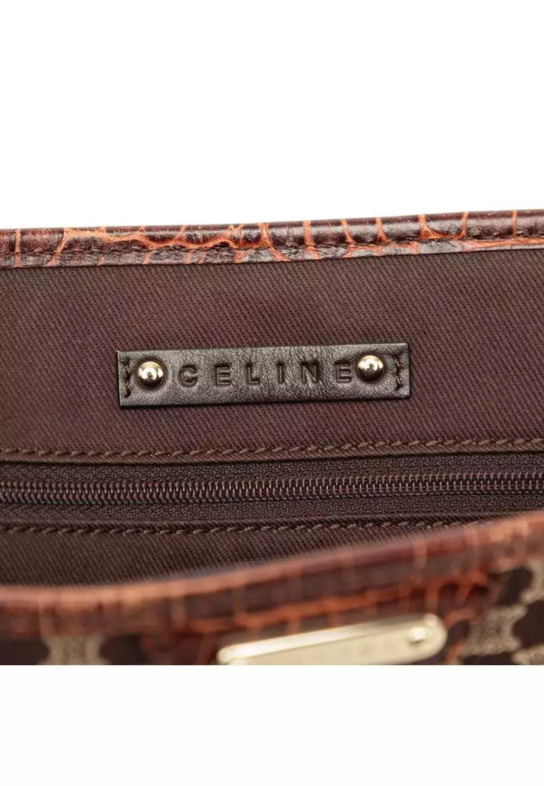 Pre-Loved Celine Croc Embossed Leather Trimmed Macadam Canvas Tote