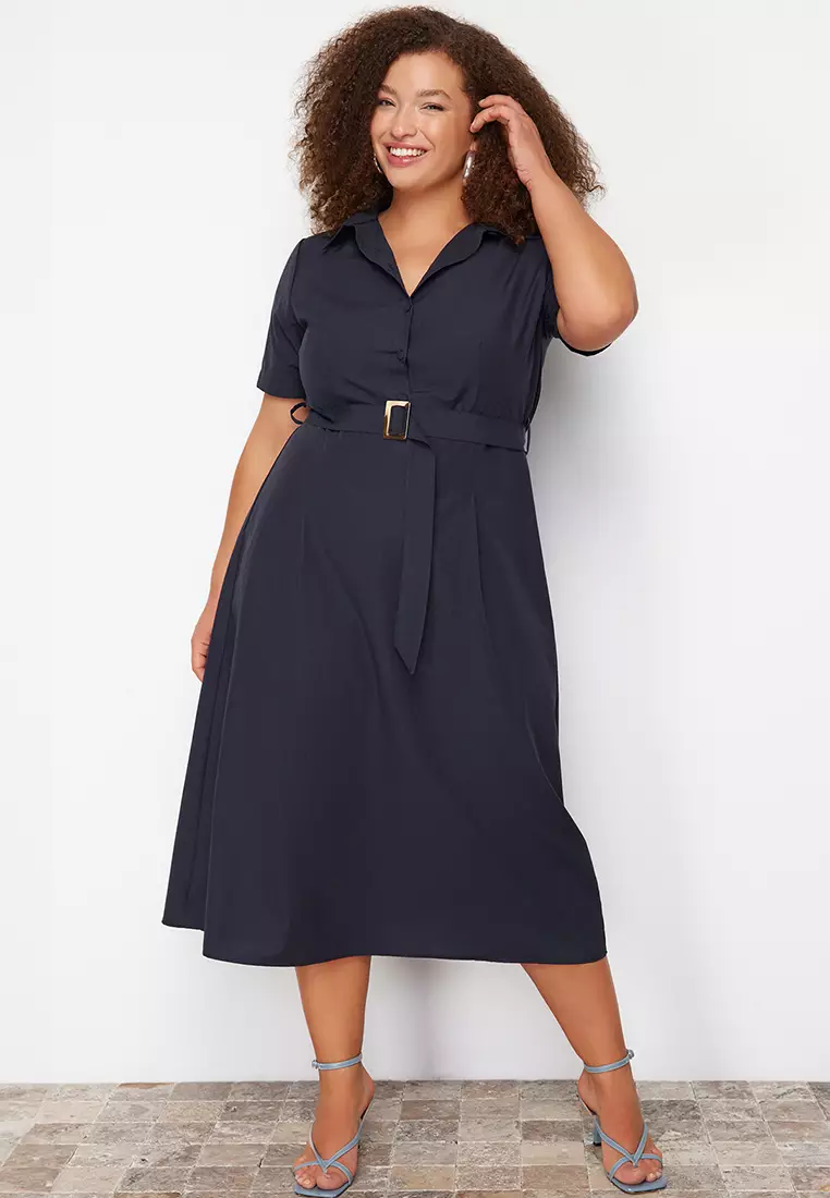 Plus Size Belted Woven Dress