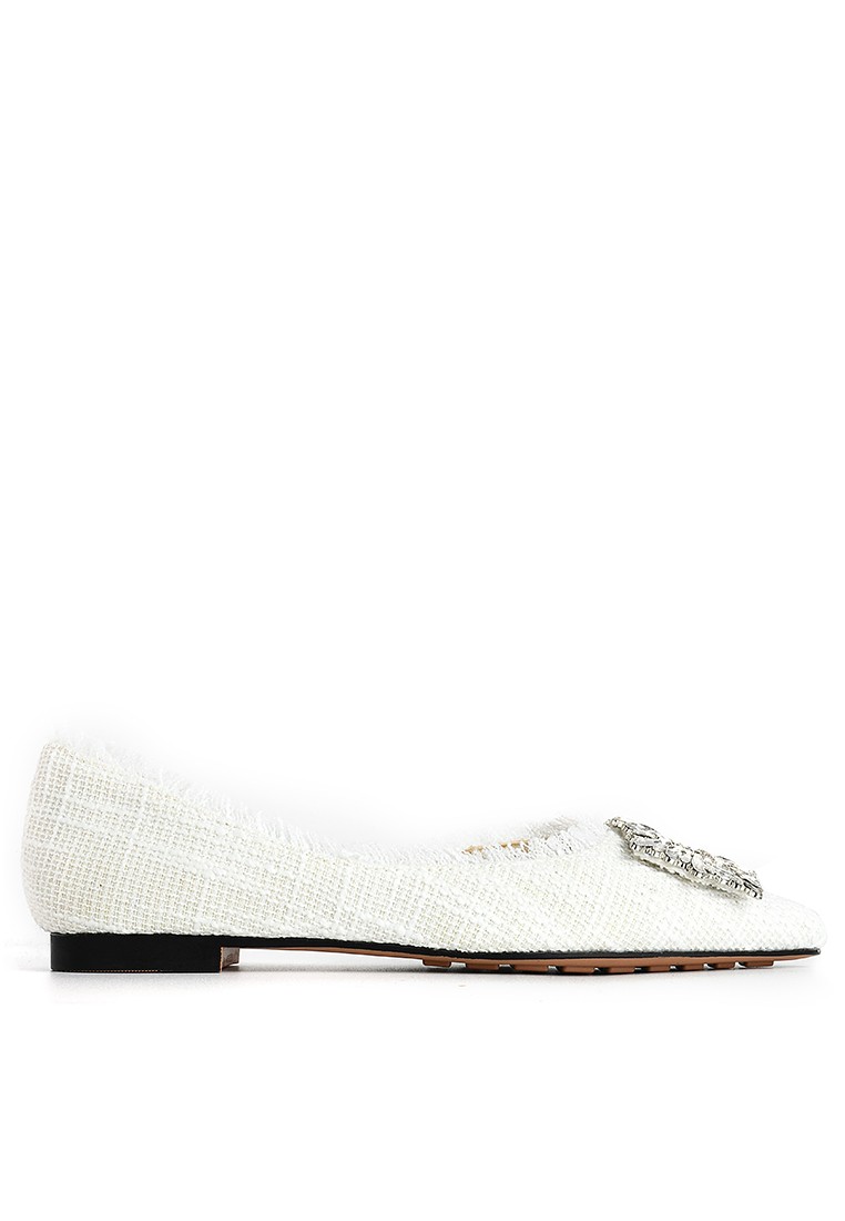 Rhinestone Buckle Tweed Flat Shoes XJ1126-16