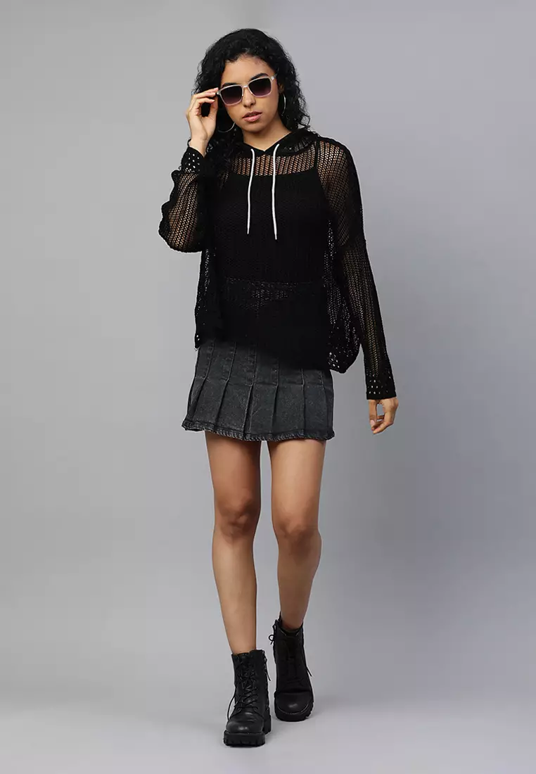 Black Netted Hoodie