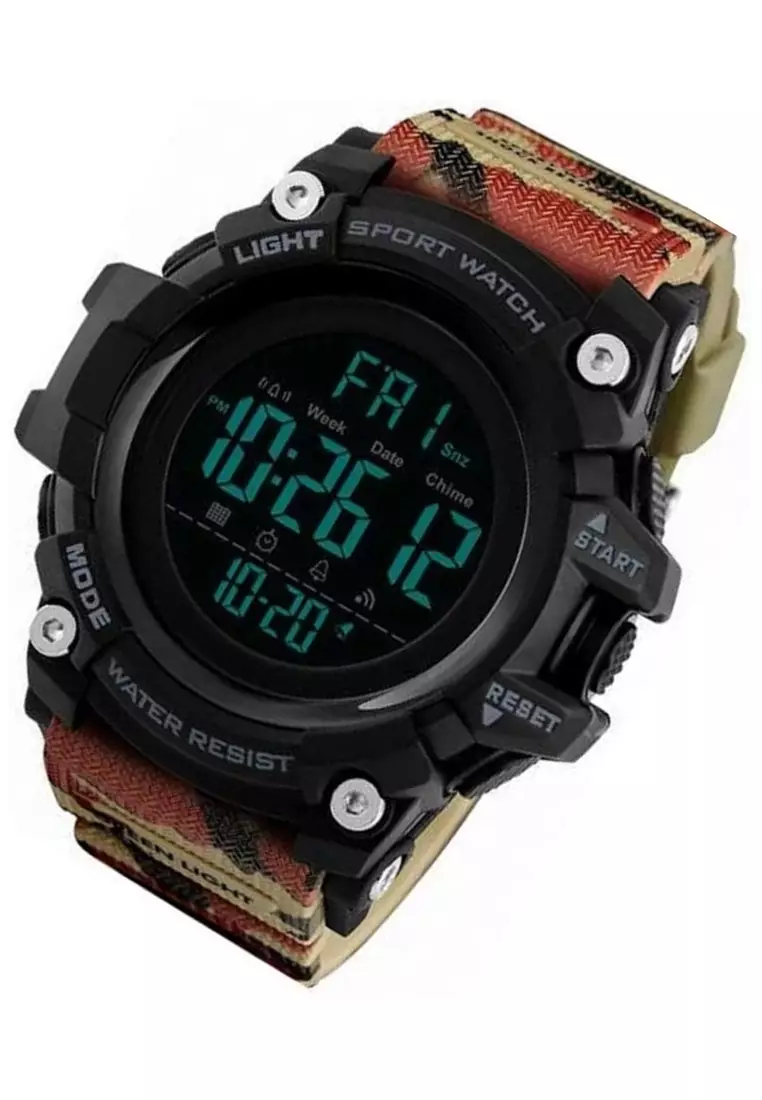 Jam Tangan Sporty Digital Pria Waterproof Many Function Strap Tali Material Stainless Steel PU XO20 ORIGINAL