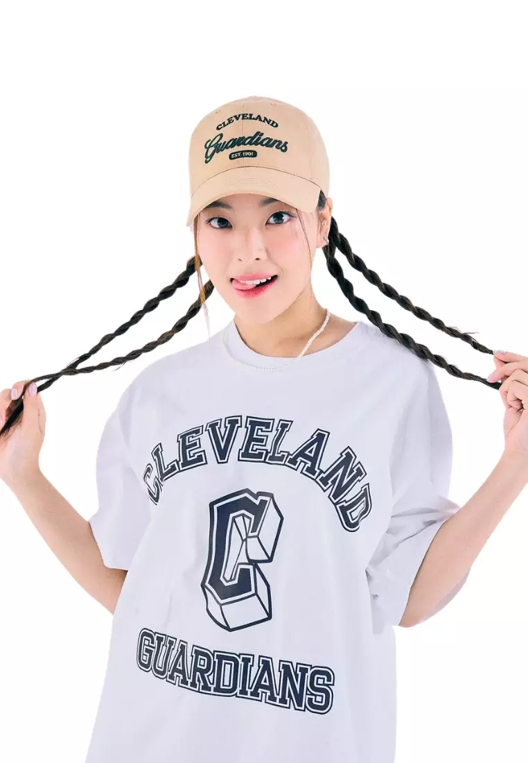 Basic Cursive Logo Unstructured Ball Cap Cleveland Indians - Beige