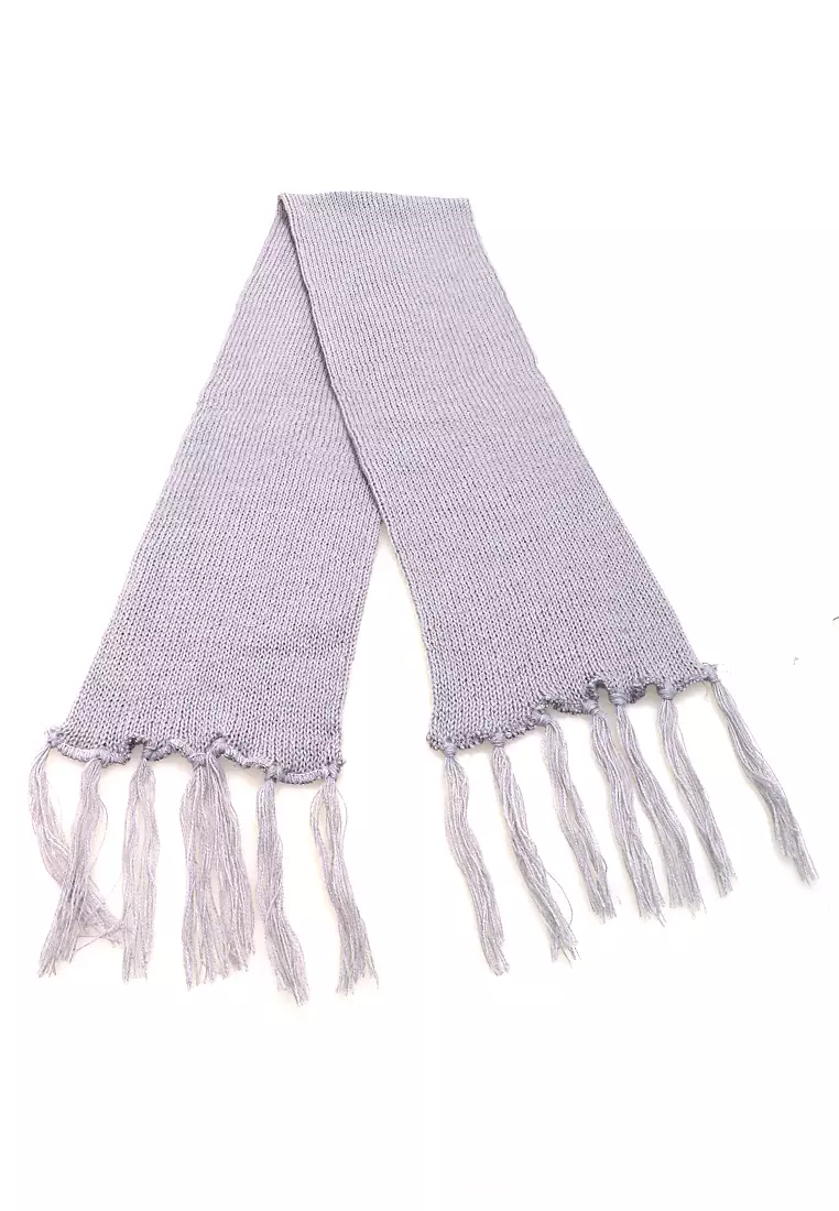 Syal Wanita Motif Polos Aksen Rumbai Shawl Rajut Lembut Fashion Women - Abu Muda