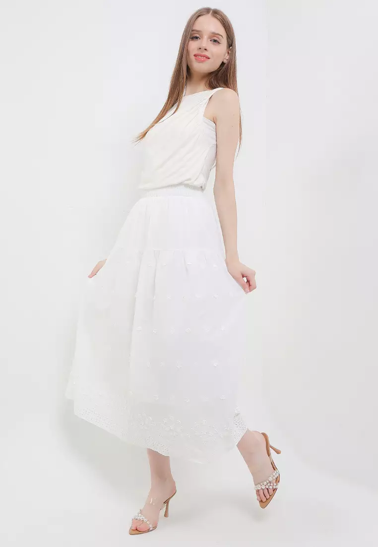 2 Tiers Eyelet 3D Flo Maxi Cotton Skirt