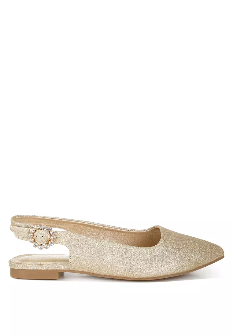 Glitter Slingback Flat Sandals in Gold