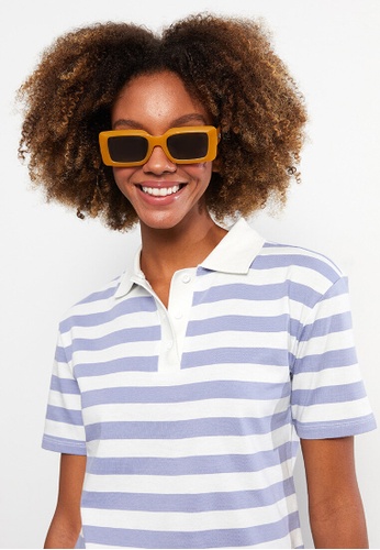 LC WAIKIKI blue Güneyblue Polo Yaka Çizgili Kısa Kollu Pamuklu Kadın Tişört D0C09AAEBD16D9GS_1