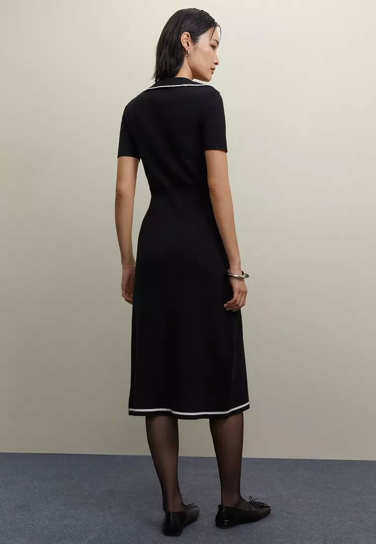 Button Up Side Slit Dress - Black