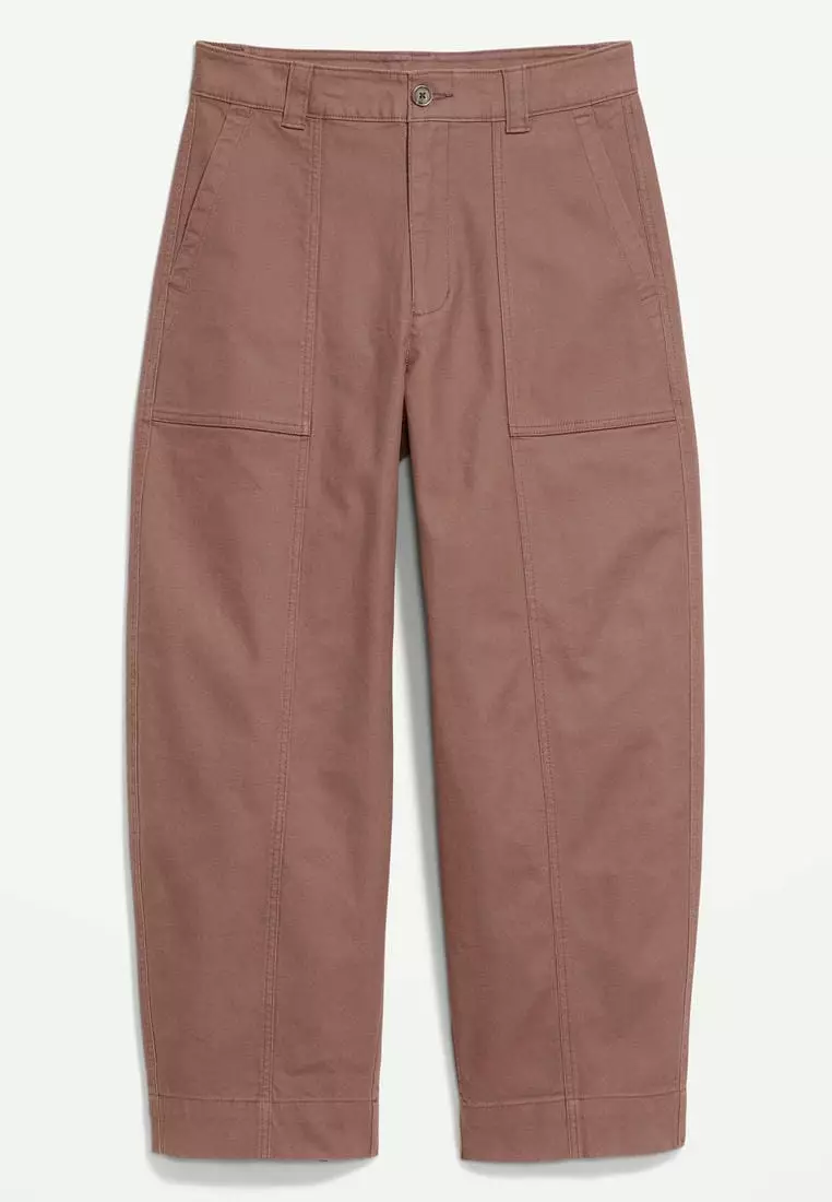 High-Waisted Canvas Barrel-Leg Pants