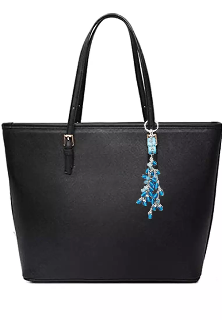 Aksesoris Tas Wanita Resin Art Coiled Wire Key Chain Blue & Silver