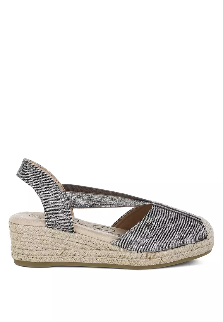 Discount on London Rag  shoes - SKU: Metallic Woven Espadrille Wedges in Black