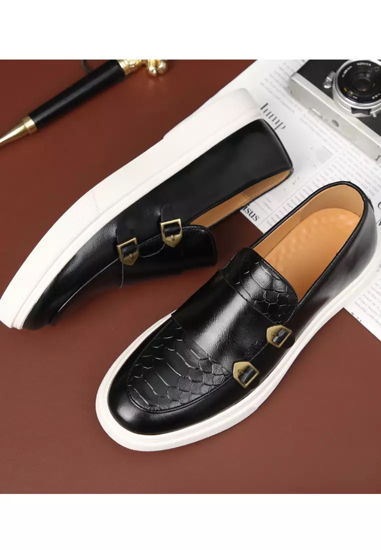 Texture Synthetic Leather Buckle Loafers WZWH-S22