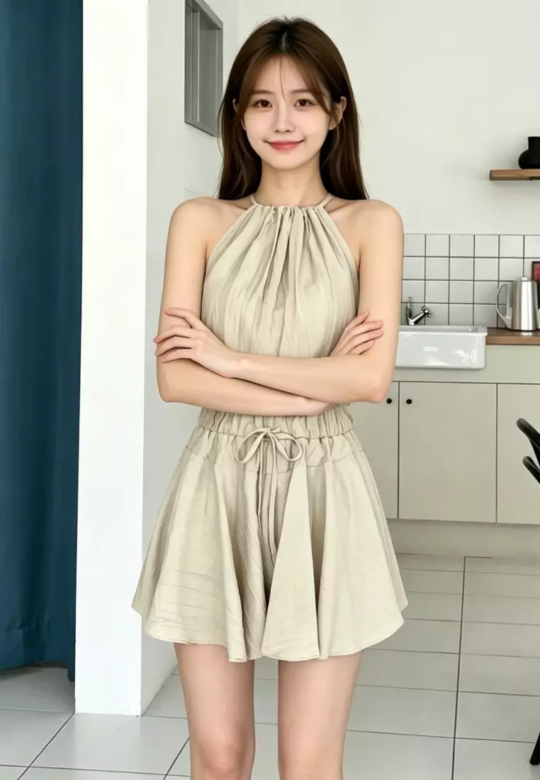 Vacation Style Halter Cami & High Waist Skirt Set CA26041628BE