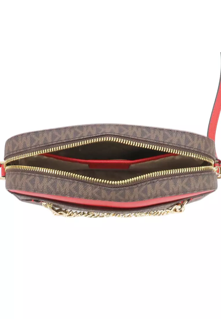 Jet Set Item Signature Large Chain Crossbody Bag - Dark Brown/Red