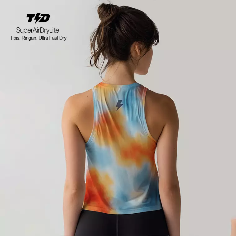 LSE09 Crop Tank Top Lari "cyan orange dye" superairdrylite