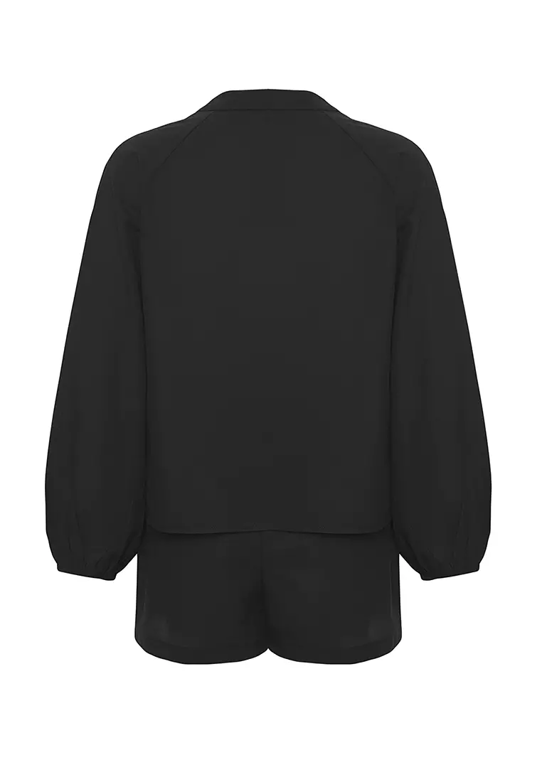 Black Woven 100% Cotton Beach Shirt Shorts Suit Tbess25Au00077