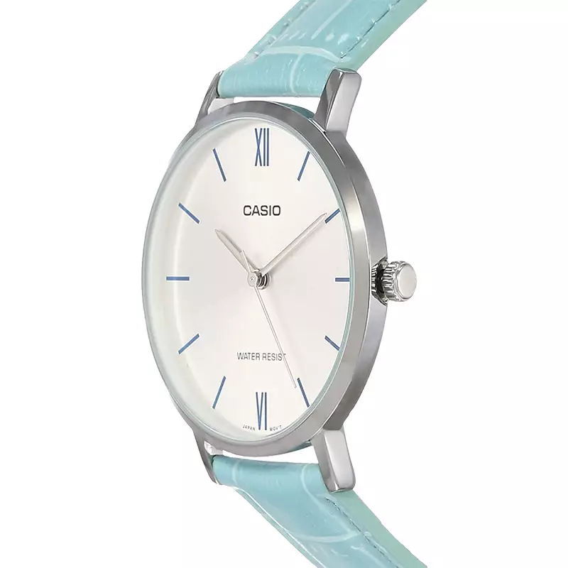 Jam Tangan Wanita Casio General LTP-VT01L-7B3UDF LTPVT01 LTP-VT01L Ladies Analog Silver Dial Blue Leather Strap