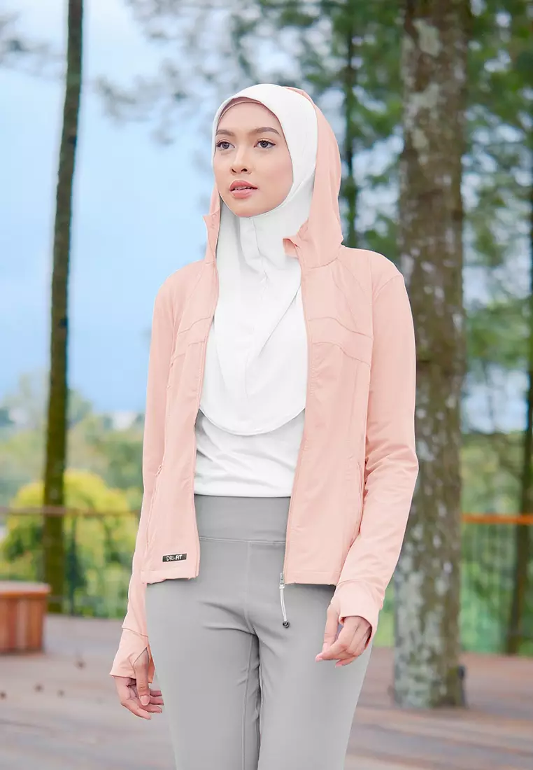 Zelena - Clemen Hoodie Fit | Jaket Olahraga Wanita Slim Fit Anti UV Gym Yoga Pilates - Shell Coral