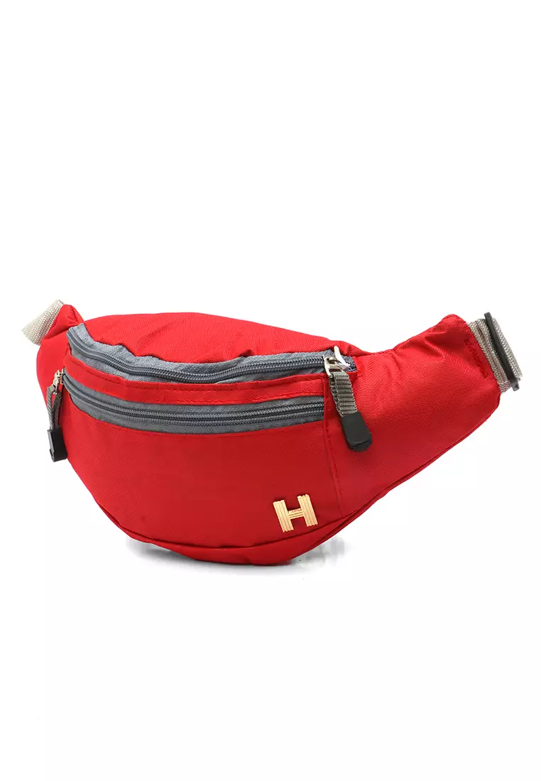 Noice Waisbag unisex Plain Casual Fashion Style Sport Large Storage Material Polyster ORIGINAL - Red Grey