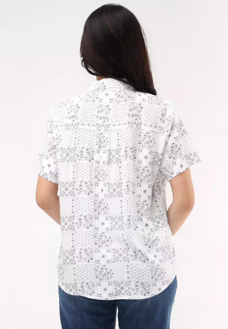 Woven Printed Soft Linen Short Sleeve Blouse