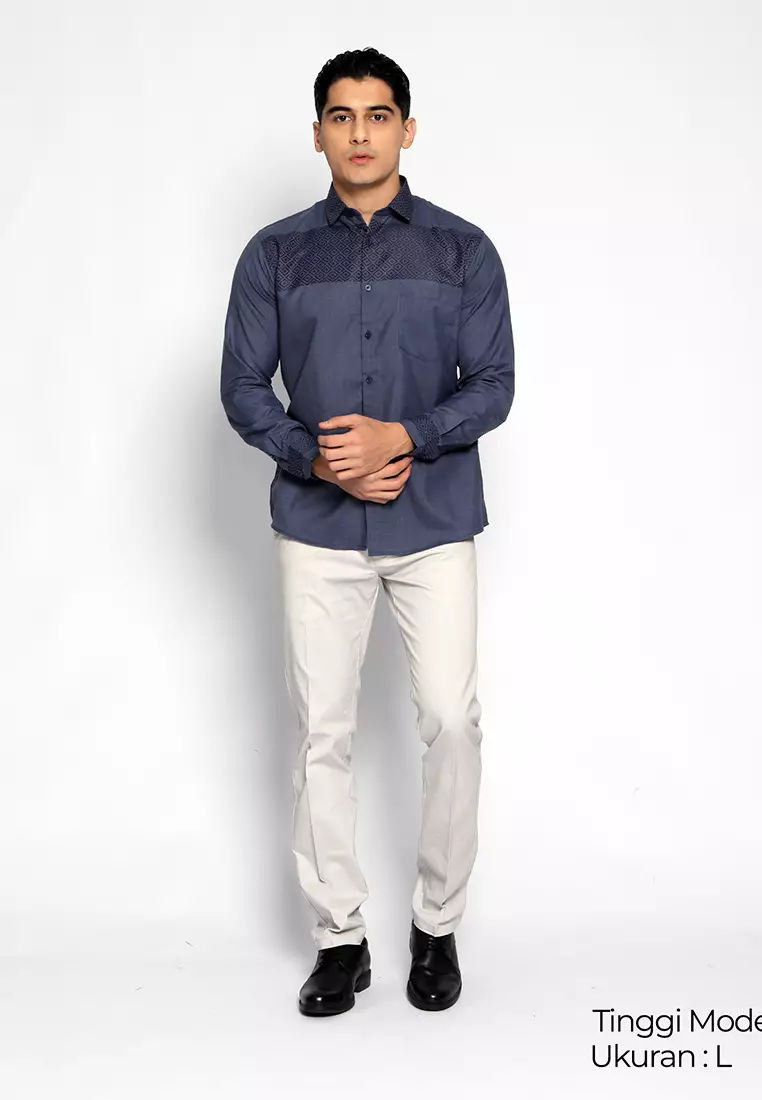 imple Perfect Kemeja Pria Lengan Panjang Casual Premium Horizontal Design 7716 Navy
