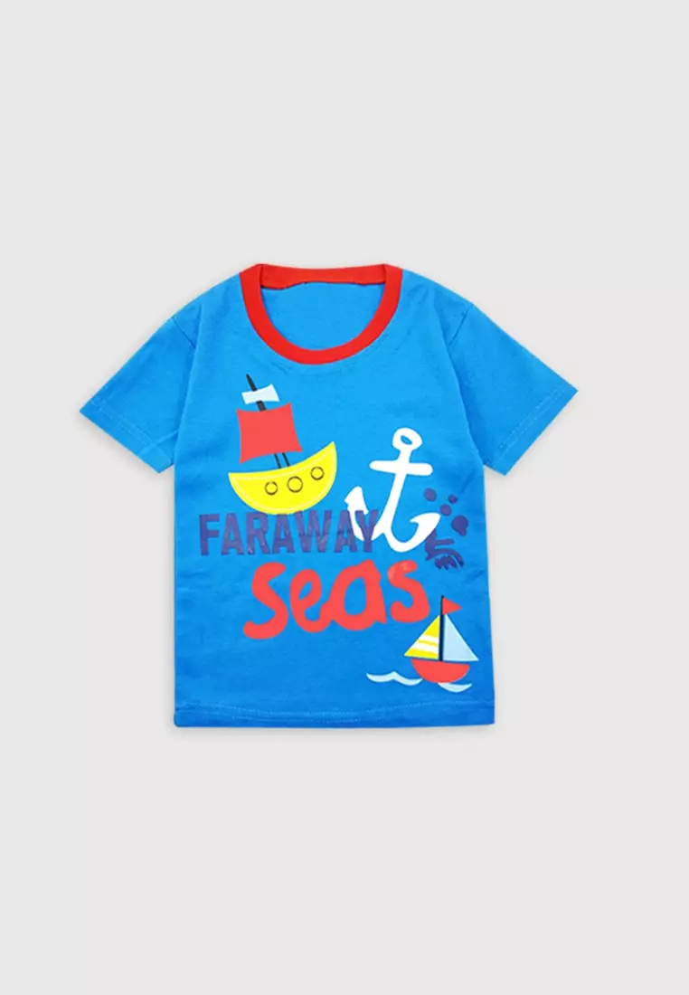 Wakakids Baju Lengan Pendek Bayi Anak Laki Laki Setelan Celana Kaos Faraway Sea 3332 Turkis